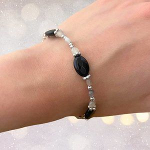 Genuine Moonstone & Onyx Bracelet